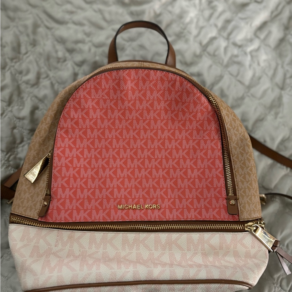 Michael Kors Coral and Beige Women's Backpack